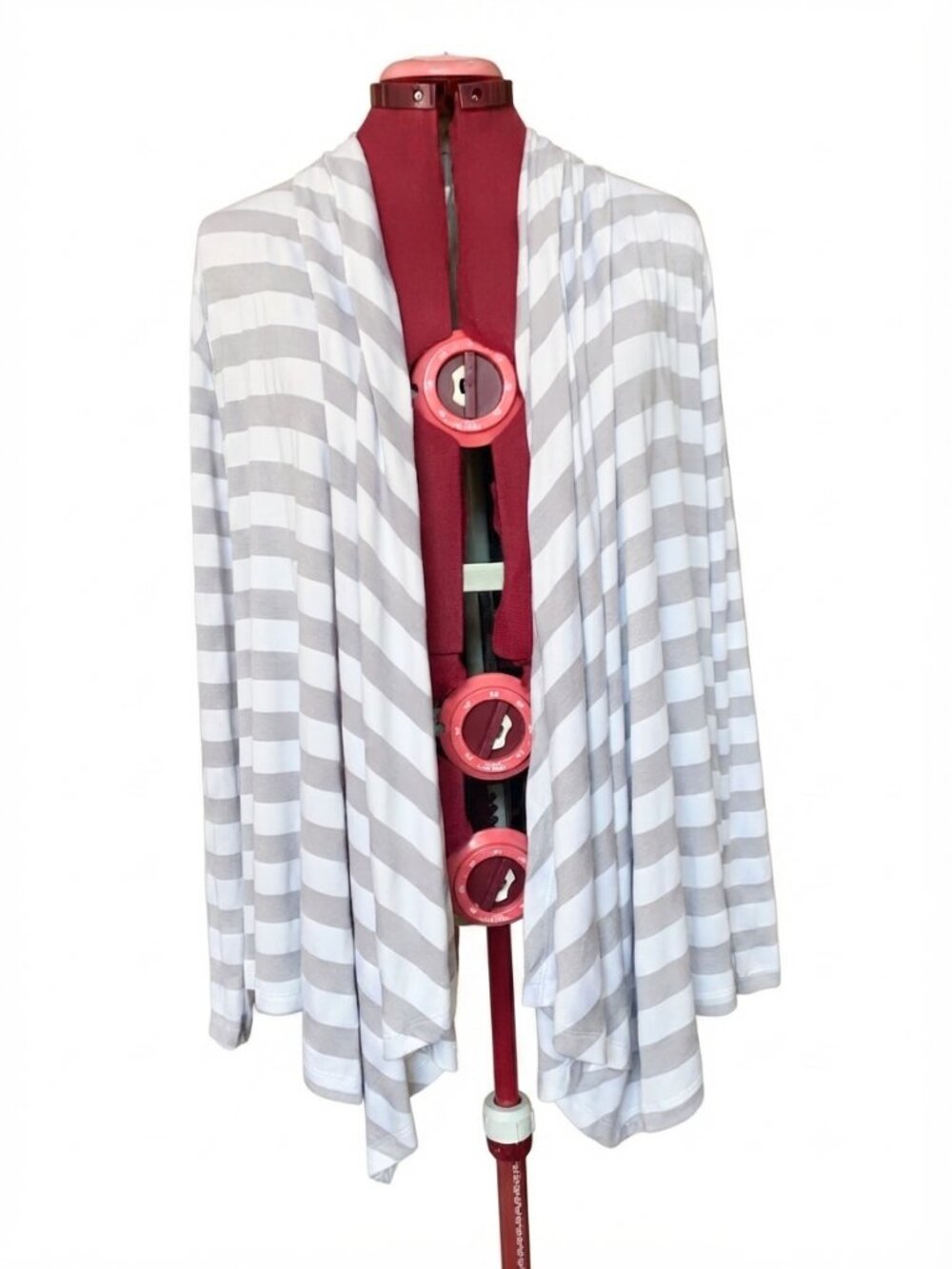 OXYGEN - Striped Open Front Waterfall preppy Cardigan - Size Small